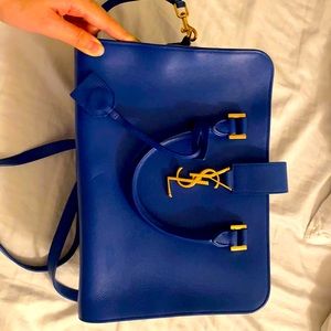 Authentic YSL Saint Laurent Cabas monogram in calfskin leather. Blue.